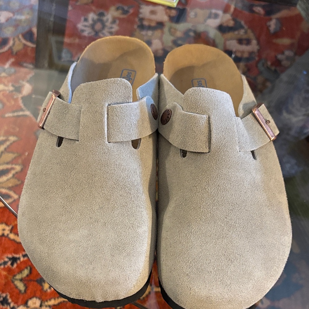 Birkenstock Light Gray Suede Clogs